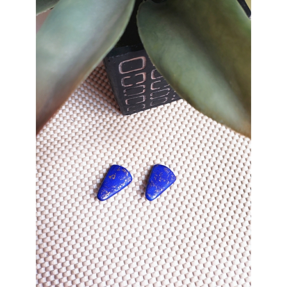 Blue and gold triangle shaped clip on earrings